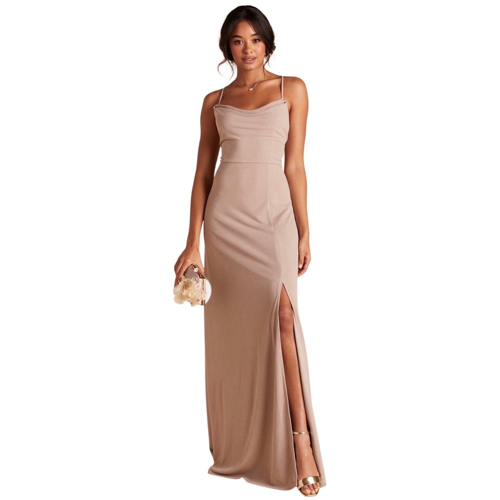 Birdy Grey Ash Dress Taupe Large Cowl Neck Maxi Bridesmaid Dress NWT